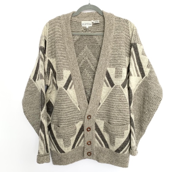 Vintage Other - Vintage 1980s Ruffini Geometric Knit Cardigan Gray